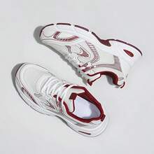 Women's Color - Block Chunky Sneakers, Mesh - Breathable, Retro Dad - Shoe Style, Comfortable For Running And Casual Sports .Soft Leather Thick-Soled Height-Enhancing Sneakers, Women's Breathable Mesh 2025 Spring, Summer And Autumn New Casual Running Shoes, Music Festival Millennial Style Back To School Must-Have - 紅色. - 查看 3