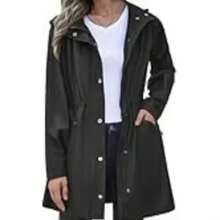 OBOVAY 加厚连帽可重复使用防水全身雨披，耐用可折叠防水防风雨衣，适合户外徒步、骑行、旅行、露营，防雨防雪，女士款 - 黑色 - 查看 6