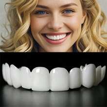 1副全新上下牙仿真牙套，牙齿美白硅胶假牙，微笑假牙，第二代美白硅胶人工牙假牙 - 白色 - 查看 10