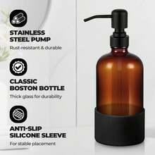 2 Pack Amber Glass 16 Oz Hand And Dish Soap Dispenser Set Stainless Steel Pump Non Slip Silicone Sleeves With Labels For Kitchen Bathroom Hotel Restaurant Daily Use - Amber - View 2