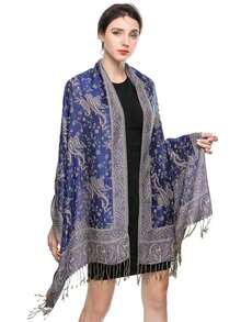 1pc Women's Bohemian Style Vintage Paisley Jacquard Pashmina Scarf, Casual Elegant Sunscreen Shawl Wrap, Suitable Daily Wear - 藍色力量 - 查看 5