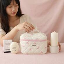 1/3 piezas Juego de bolsas de cosméticos con lazo rosa y diseño de conejo, bolsa de maquillaje con estampado floral, bolsa de tocador elegante, organizador de viaje, soporte para brochas de maquillaje para mujer/niña, bolsa de cosméticos acolchada vintage, organizador de cuidado de la piel lindo, bolsa de almacenamiento de maquillaje con estampado floral, mejor regalo para vacaciones - Rosa - Ver 12