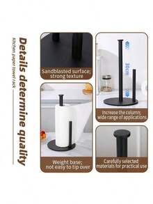 MiLaiWP 1pc Stainless Steel Paper Towel Holder - Sturdy Weighted Base, Easy Tear Design, Suitable For Kitchen And Bathroom Countertop, Available In Black, Silver, And Gold - Multicolor - View 6