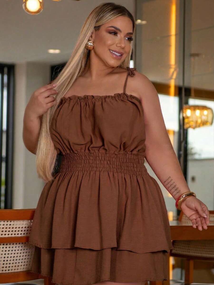 Plus Size Amanda Dress Delicate Little Girl's Rounded Fashion Young Fashion Larger Fashion - 鏽棕色 - 查看 1