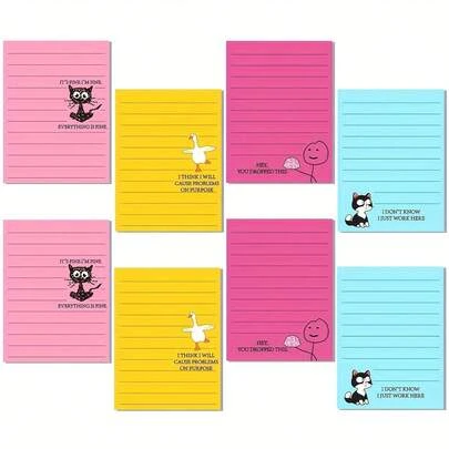 4/8 قطعة من ملصقات لاصقة مضحكة للعمل بمقاس 4 * 3 بوصة، دفاتر مذكرات لاصقة ساخرة، ملصقات مذكرات جديدة للمكتب، هدايا لزملاء العمل، لوازم تقدير الموظفين (مضحكة، ألوان زاهية)