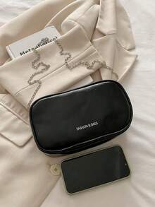 简约女士小方肩包，时尚斜挎包，配链条肩带 - 黑色 - 查看 10