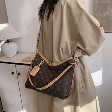 Vintage Monogram Hobo Bag For Women - Multi-Strap Large Capacity Designer - Inspired Shoulder Bag, Fashion Must-Have, 12.20 * 4.33 * 9.84 In, Adjustable Strap - 咖啡棕 - 查看 4