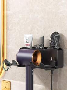 1pc Adhesive Bathroom Wall-Mounted Hair Dryer Holder, Seamless Design, Hands-Free Hair Dryer Storage Rack, Bathroom Decor Storage Solution - Multicolor - View 1