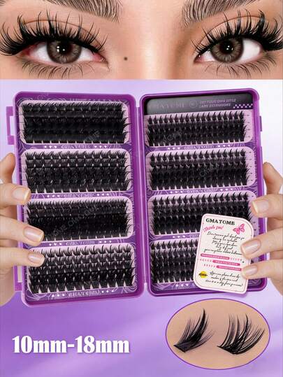 590개 D-컬 플러피 인조 속눈썹, 초보자도 집에서 쉽고 풍성한 속눈썹 연출 가능, 독특하고 귀여운, 부드럽고 자연스러운, 혼합 스타일, 8/10/12/14/16mm 혼합 길이, 일상, 결혼식, 파티, 여행 재사용 가능,