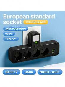 Ổ cắm điện đa năng 4 lỗ kiểu EU, 2 cổng USB và 1 cổng Type-C, không kèm dây nối dài, công suất tối đa 2500W. - Phích cắm loại EU E (220-240V) - Xem 11