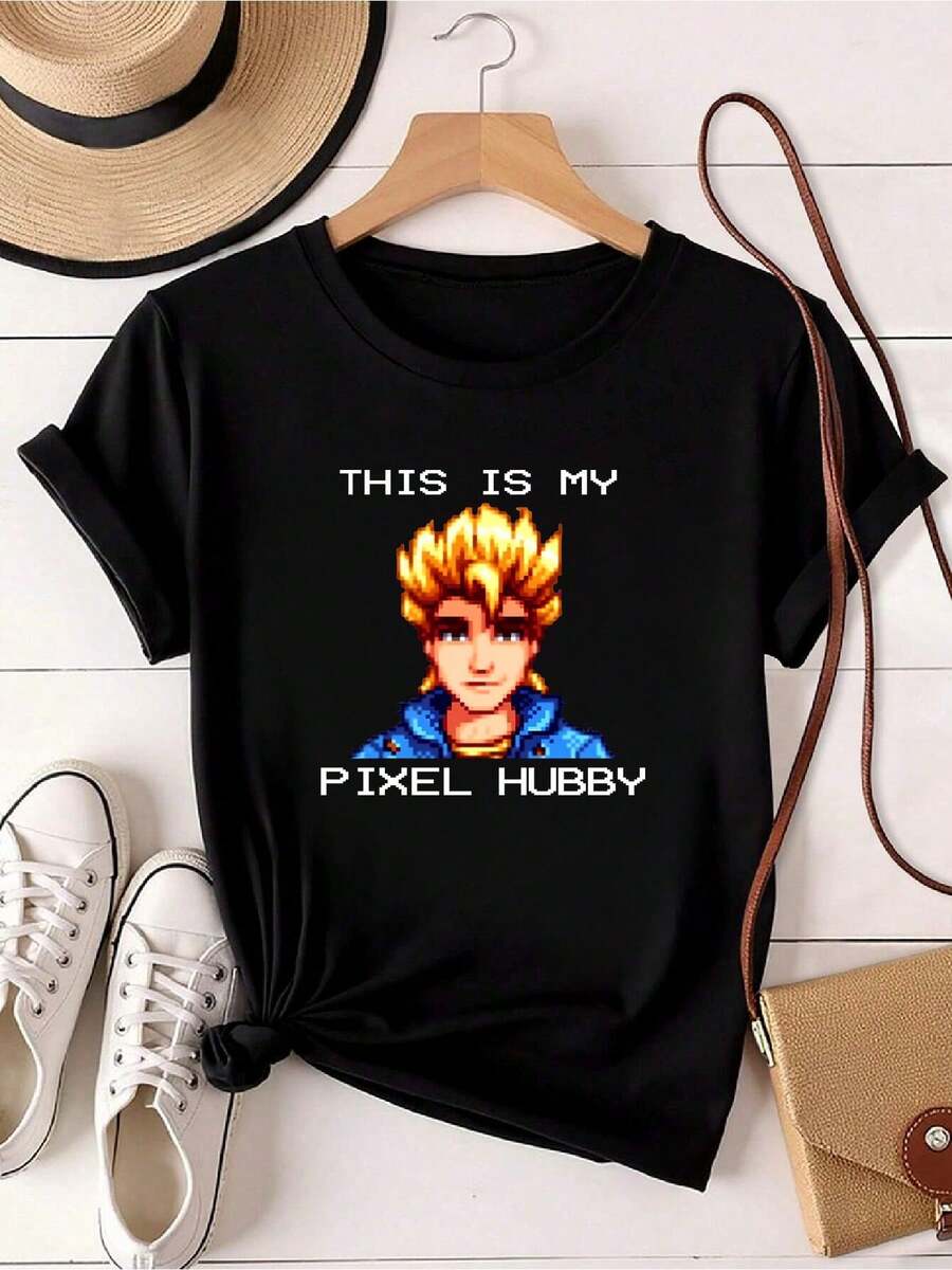 Women T-Shirt Print Sam Stardew Valley T Shirt Pixel Hubby Farming Harvest Moon Video Game RPG For Gamer Long Or Short Sleeves - màu đen - Xem 1