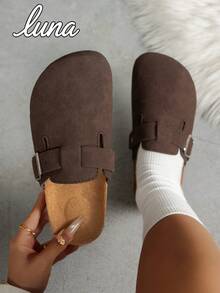 Dép lê đế rộng, chất liệu cork mềm mại, phần trên bằng da lộn, kiểu dáng xỏ chân, đế dày, dép đi ngoài trời che kín ngón chân, dép thời trang cỡ lớn kiểu Âu và Mỹ dành cho mùa hè, phù hợp cho cả nam và nữ, dành cho cả nam và nữ. - Cà phê đen - Xem 2