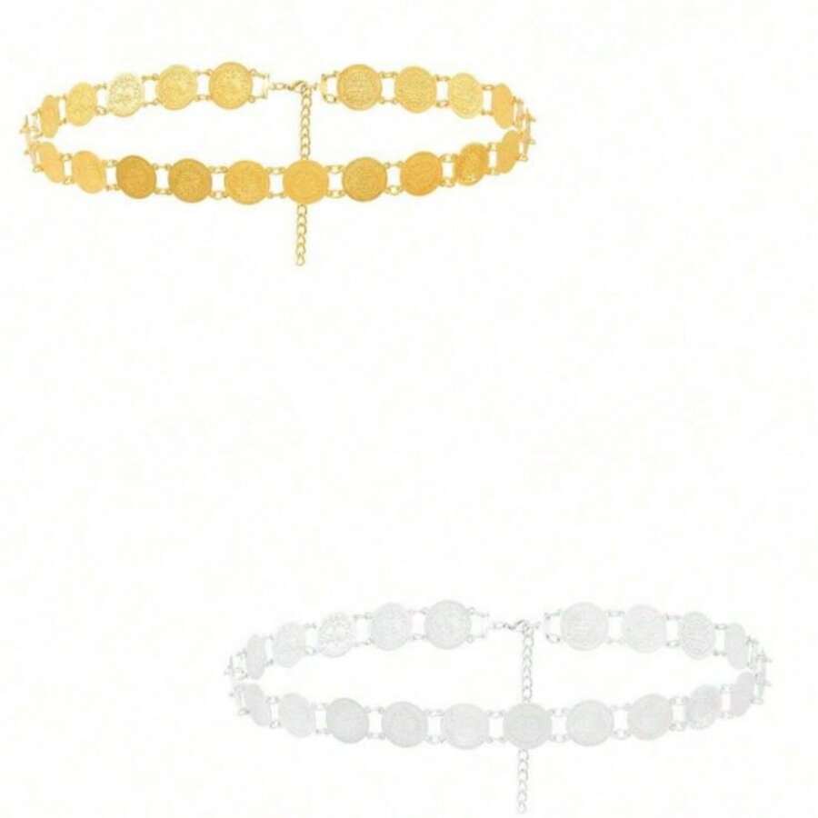 1件金属硬币腰链，圆形圆盘身体链，适合女性日常佩戴 - 腰鏈 - 查看 1