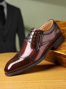 Men's Formal Dress Shoes, Classic Patent Velvet Lace-Up Oxford Shoes - Burgundy - View 12