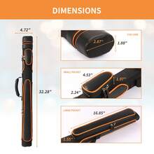 1pc Rigid Billiard Cue Case, Fits 1 Complete 2-Piece Cue, With 2 Zipper Pockets, Soft Shoulder Strap Handle, Water-Resistant Microfiber Leather Billiard Cue Bag, Unisex Billiard Accessories - Orange - View 1