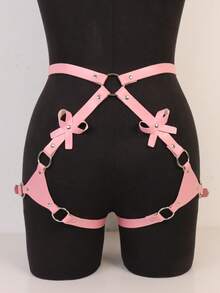 女士粉色PU皮革腰带身体束缚带蝴蝶结装饰腰部大腿吊袜带朋克哥特锐舞节服装 - 粉色 - 查看 8