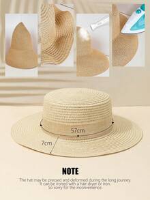 1pc Women's White Fashionable Versatile Flat Top Linen Bow Ribbon Sun Hat, Suitable For Beach Travel And Vacation - Multicolor - View 6