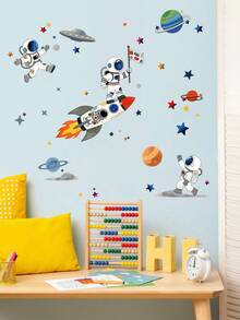 Cartoon Astronaut Pilot Wall Stickers, Suitable For Baby Nursery, Children's Bedroom, Kindergarten, Classroom Decor, Space Theme - Multicolor - View 3