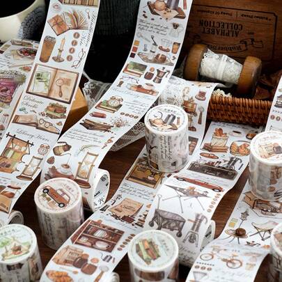 Băng dính Washi họa tiết hoa cổ điển, băng dính trang trí họa tiết lặp lại dùng cho sổ tay, đồ thủ công DIY, album ảnh, sổ kế hoạch, đồ gói quà.