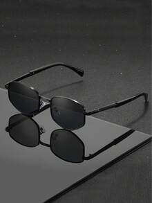 一副男女通用黑色金色小方框太阳镜，金属材质，UV400 防晒，休闲街头风，周末度假款 - 彩色 - 查看 5