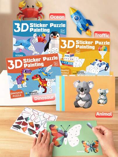 1pc Children's Handmade 3D Geometric Sticker Collage Craft, Kindergarten Creative Educational Toy, DIY Sticker Puzzle, Reusable, Great Gift For Christmas, Halloween, Party, Birthday