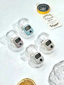4er Set transparente diamantförmige Box, glänzender Kristall Rosenkranz Zähler, elektronisches Tasbih, modisches & elegantes Fingerschmuck, täglicher Gebet-/Übungszähler (Lange Drücken zum Zurücksetzen), Ramadan/Hochzeitsgeschenk für Ramadan - Transparente Diamantbox - Übersicht 14