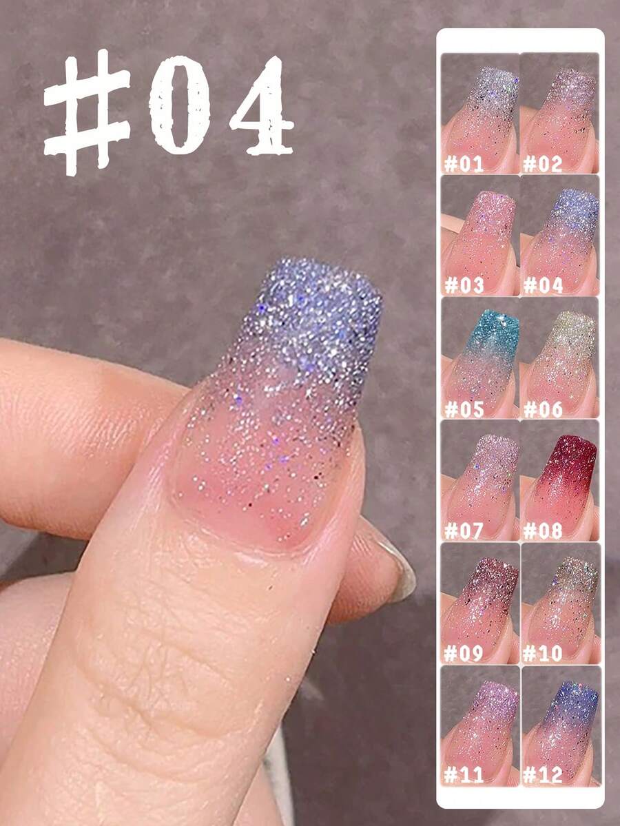 Mec 12ml 日本梦幻钻石闪粉凝胶指甲油，12 色春夏限量透明凝胶，精致全息闪光粉色、蓝色、金色、银色，UV/LED 可卸除，防脱落，沙龙品质，适合可爱、新娘和仙女美甲。 - 彩色 - 查看 1