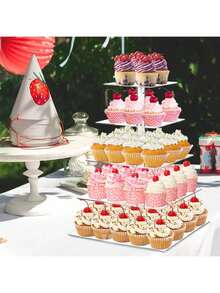 透明亚克力圆形纸杯蛋糕架，婚礼纸杯蛋糕塔架，甜品桌纸杯蛋糕展示架，生日派对纸杯蛋糕多层支架 - 無色 - 查看 8