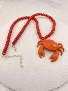 ZA Women's Multi-Color Shell Pendant Pearl Chain Necklace | Boho Beach Ocean Style Easter Gift Jewelry For Beach Party - Crab - View 9