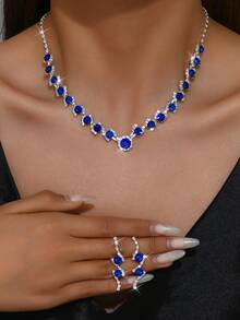1 Set Fashionable Black Diamond Jewelry Set, Necklace And Earrings Suitable For Women's Wedding, Gala, Party Wear - Multicolor - View 14