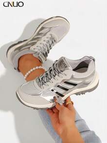 Hidkat Zapatos deportivos cómodos para mujer, zapatos blancos para correr al aire libre, zapatos de baloncesto con suela gruesa y amortiguación de impactos, adecuados para caminar y hacer deporte - Gris Claro - Ver 3