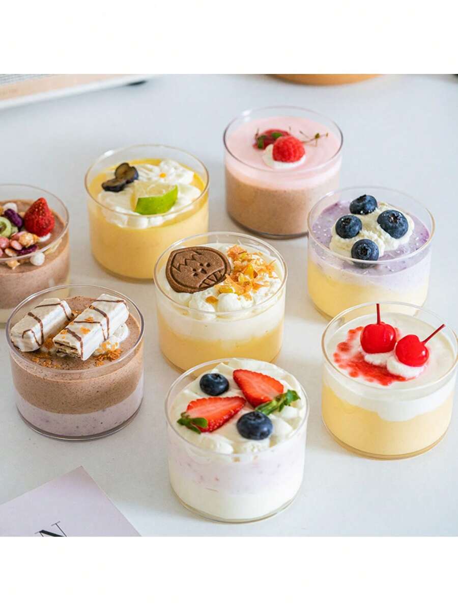 16个圆形慕斯杯和方形提拉米苏杯，硬塑料水果奶油蛋糕展示杯，烘焙蛋糕容器，夏季甜点必备 - 查看 1