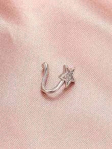 1pc Copper Inlaid Star Design Fake Nose Ring Clip For Women's Daily Wear - 銀色 - 查看 5