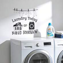 1/3 piezas Pegatinas divertidas para la pared del cuarto de lavandería, adhesivas y removibles con patrones de tendedero y cesta de ropa, para decorar el espacio de lavandería de tu hogar - Pegatinas para el lavadero - Ver 1