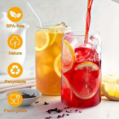 Soda Cup, High-Quality Glass Beverage/Cold Drink Cup With Lid, Straw, Juice Cup, Glass Cup With Bamboo Lid