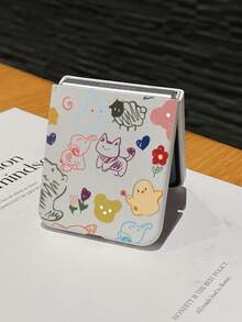 1pc Fashionable And Simple Skin Feel PC Material Cute And Simple Lines Animal Elements Folding Phone Case, Can Protect And Prevent Falling For: SamsungGalaxy Zflip 3/Zflip 4/Zflip 5/Zflip 6/Zflip 7/ Find N3 Flip/ Razr 50 Ultra/ Razr 60 Ultra/ Razr 60/ Razr 50/XiaomiMIX Flip/Galaxy Z Flip7 FE - White - View 3