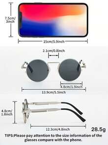 1 Pair Of Unisex Retro Round-Frame Black Sunglasses, UV400 Anti-Ultraviolet, Steampunk Style, Perfect For Street Photography - Multicolor - View 6