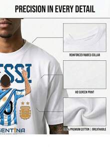 FIFA World Cup Themed Men's T - Shirt Featuring Argentina - Inspired Back Graphic, 100% Pure Cotton, Breathable & Comfortable Essential Item For Cheering On Your Favorite Team - 白色 - 查看 2