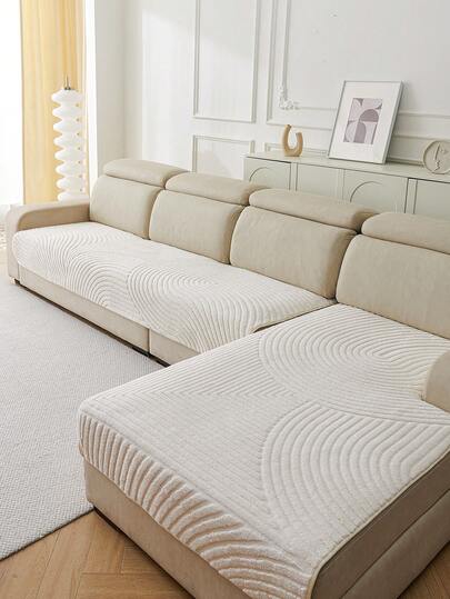 1pc Modern Solid Color Sofa Cover, Fashionable Plush Sofa Slipcover, Non-Slip, Scratch-Resistant, Dirt-Resistant, Pet-Friendly Sofa Protector, Fits 1, 2, 3, 4 Seater Sofas And L-Shaped Sofas, Suitable For All Seasons, Machine/Hand Washable, Decorative For Holidays