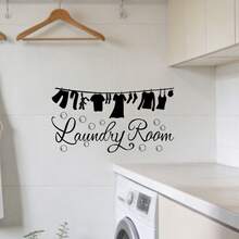 1/3 piezas Pegatinas divertidas para la pared del cuarto de lavandería, adhesivas y removibles con patrones de tendedero y cesta de ropa, para decorar el espacio de lavandería de tu hogar - Pegatinas para el lavadero - Ver 7