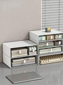 1pc Compact Minimalist White Drawer Organizer Box, Stackable Cute Stationery & Cosmetic Storage - White - View 1