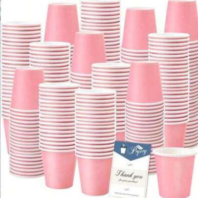 10/100pcs Disposable Paper Cups, 9oz/220ml, Pink Paper Cups, Pink Party Cups, Coffee Cups, Tea & Beverage Cups, Suitable For Birthday Parties, Family Gatherings, Picnics, Party Decorations