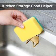 2 Packs Gold Adhesive Sponge Holder, Stainless Steel Dish Sponge Holder, Drain Rack, Kitchen Accessories - Gold - View 8