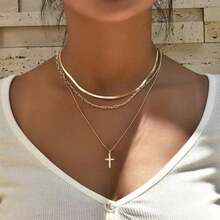 Set de 3 collares con colgante de cruz de múltiples capas - collar de varias capas - Ver 2