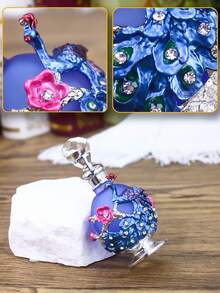 15ml Botella de perfume vintage con patrón de pavo real esmaltado y pintado a mano con rhinestones, botella rellenable adecuada para fragancias y aceites esenciales, regalo de viaje para mujeres (solo la botella) + Aceite de relleno - Ver 6