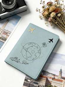 1个飞机标志护照夹，合成皮革旅行证件套，简约地球仪设计，优雅旅行配件，生日伴娘礼物，朋友专属护照套，黄色、蓝色、红色、黑色、白色、粉色、黑色，共6种颜色可选，旅行必备，送给朋友、家人、同事的完美礼物 - 彩色 - 查看 5