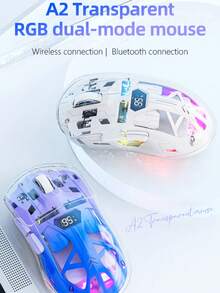 A2 双模 RGB 背光 2.4G 无线蓝牙透明游戏鼠标，适用于 PC 和办公设备 - 查看 2