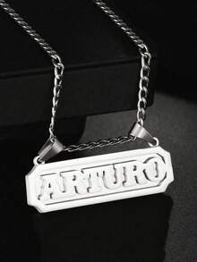 1pc Customized Name Plate Necklace, 18K Gold Stainless Steel, 3 Styles Available, Suitable For Daily Wear, Gift For Valentine's Day, Father's Day, Partner, Boyfriend, Unisex Hip-Hop Street Style - Multicolor - View 11