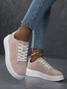 2026 New Women's Lace Up Casual Shoes, Sports Shoes, White Shoes, Women's Shoes, Skateboarding Shoes, Lightweight Street Board Shoes - Pink - View 5