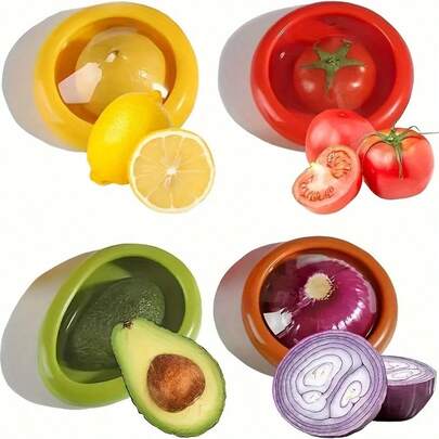 4pcs Reusable Silicone Food Storage Containers, Fridge Produce Saver Boxes For Avocado, Tomato, Snap Peas, Garlic, Onion, Lemon, Potato